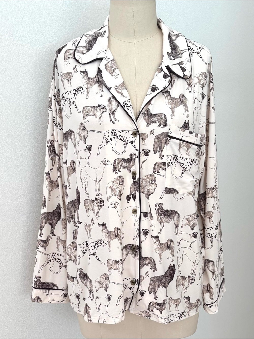 Anthropologie LyreBird ModaLuxe Long Sleeve Pajama Shirt NWT Dog Print M